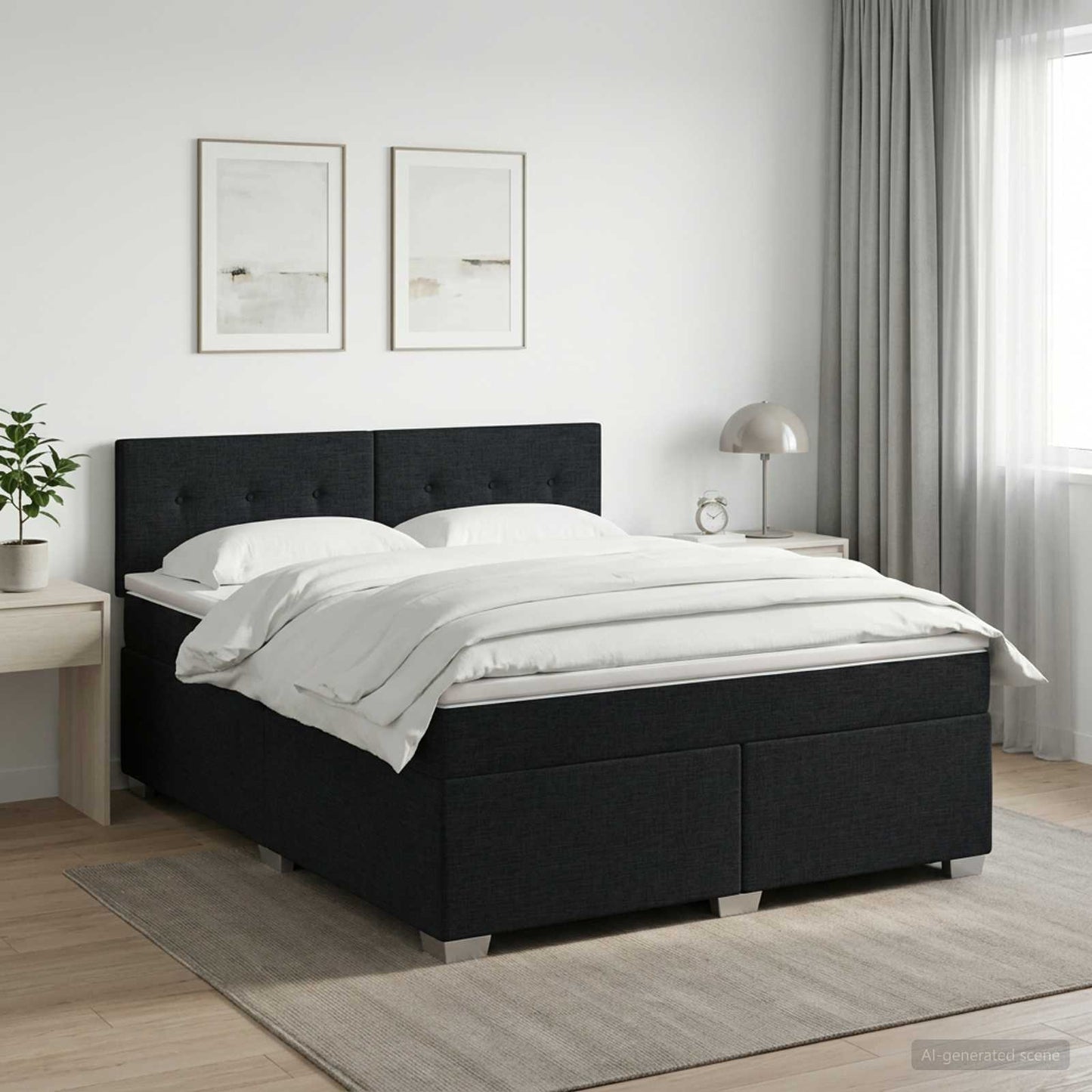 Boxspring ágy matraccal fejtámlával Fekete 140 x 200 cm Szövet