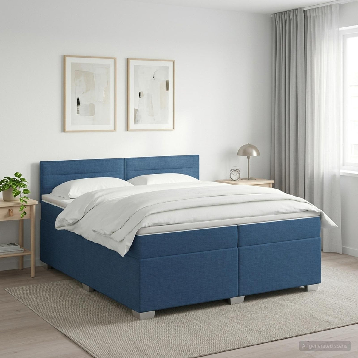 Boxspring ágy matraccal fejtámlával Kék 200 x 200 cm Szövet