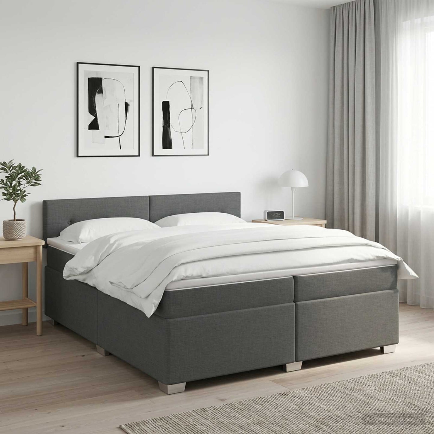 Boxspring ágy matraccal Sötétszürke 200 x 200 cm Szövet