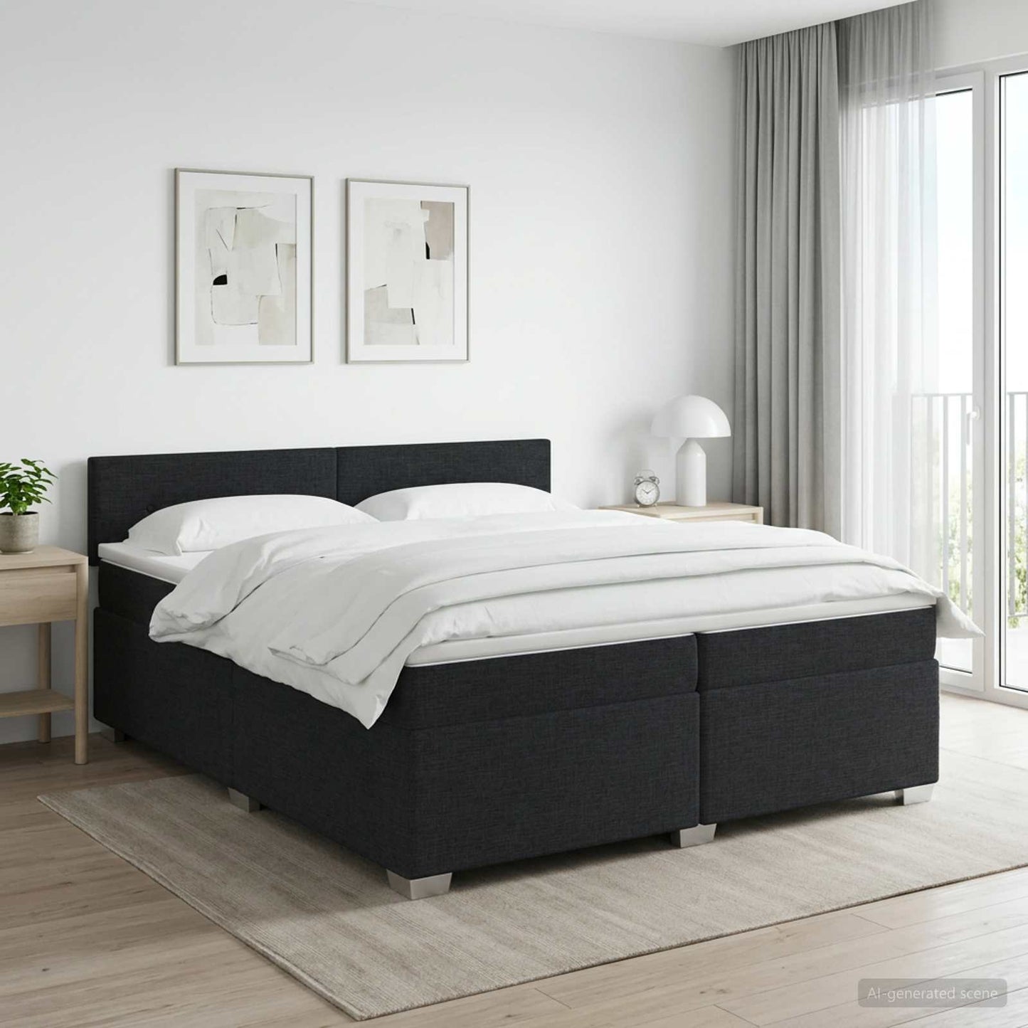 Boxspring ágy matraccal fejtámlával Fekete 200 x 200 cm Szövet