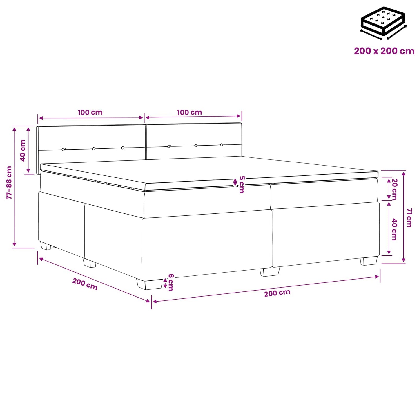 Boxspring ágy matraccal fejtámlával Fekete 200 x 200 cm Szövet