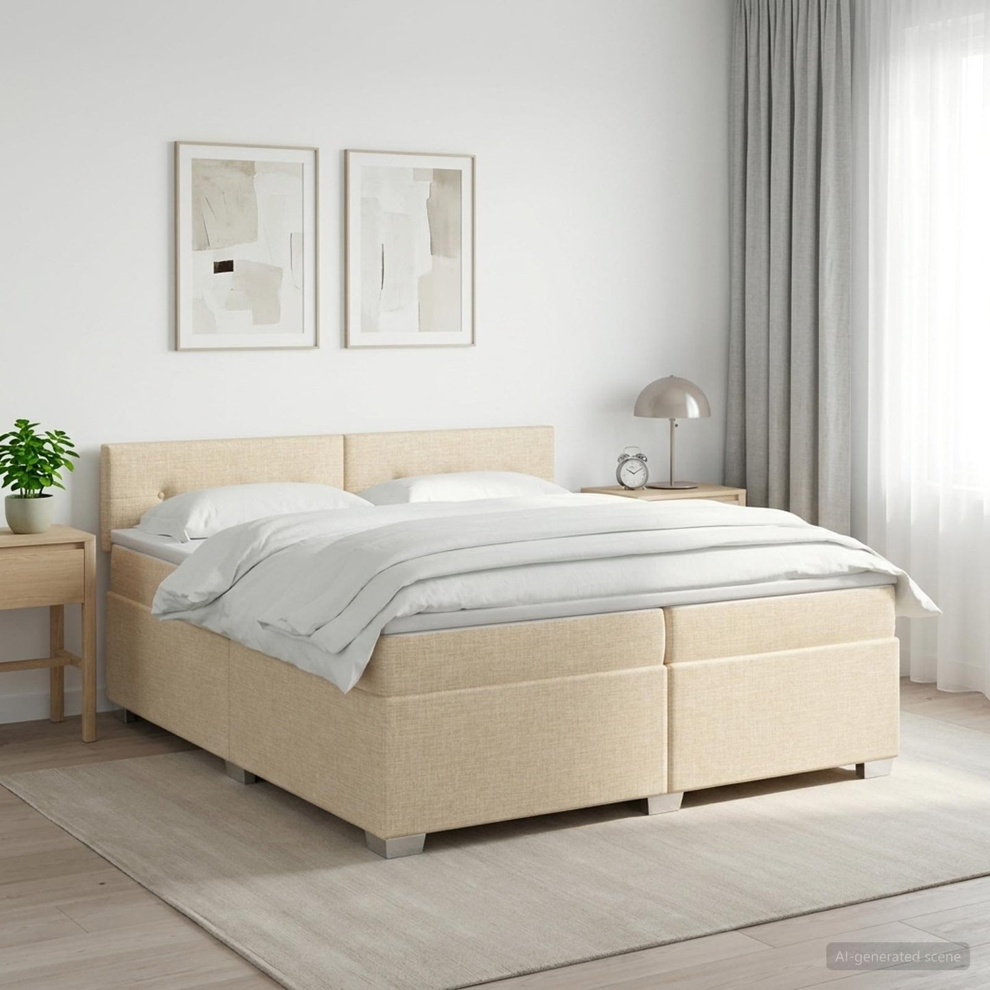 Boxspring ágy matraccal Krémszínű 200 x 200 cm Szövet