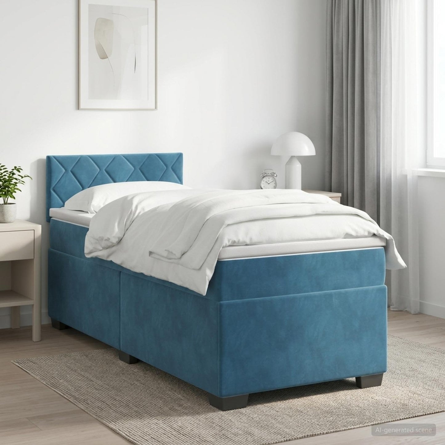 Boxspring ágy matraccal Sötét kék 90 x 200 cm Bársony
