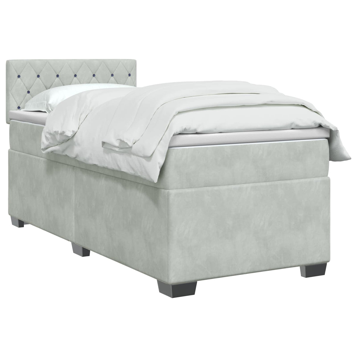 Boxspring ágy matraccal Világosszürke 90 x 190 cm Bársony