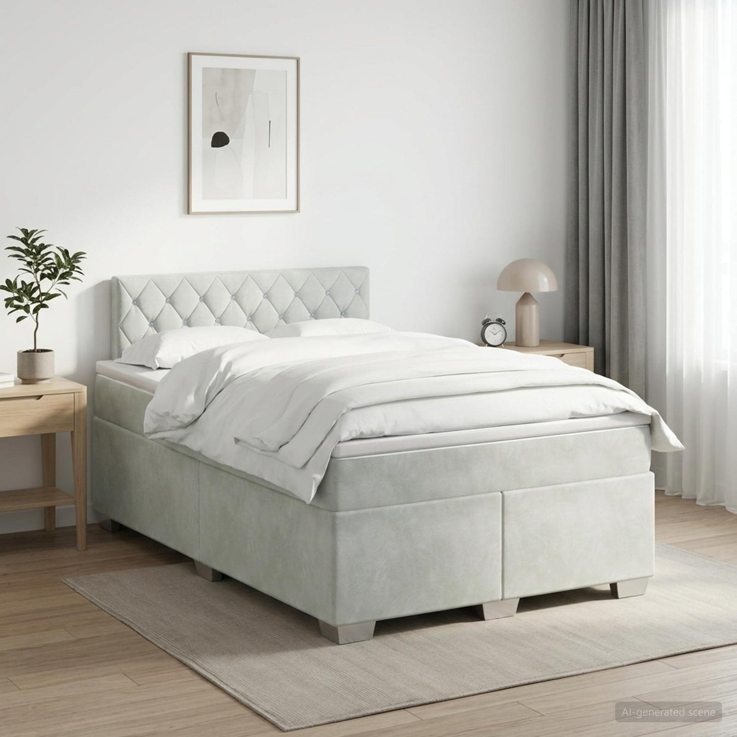 Boxspring ágy matraccal Világosszürke 120 x 200 cm Bársony
