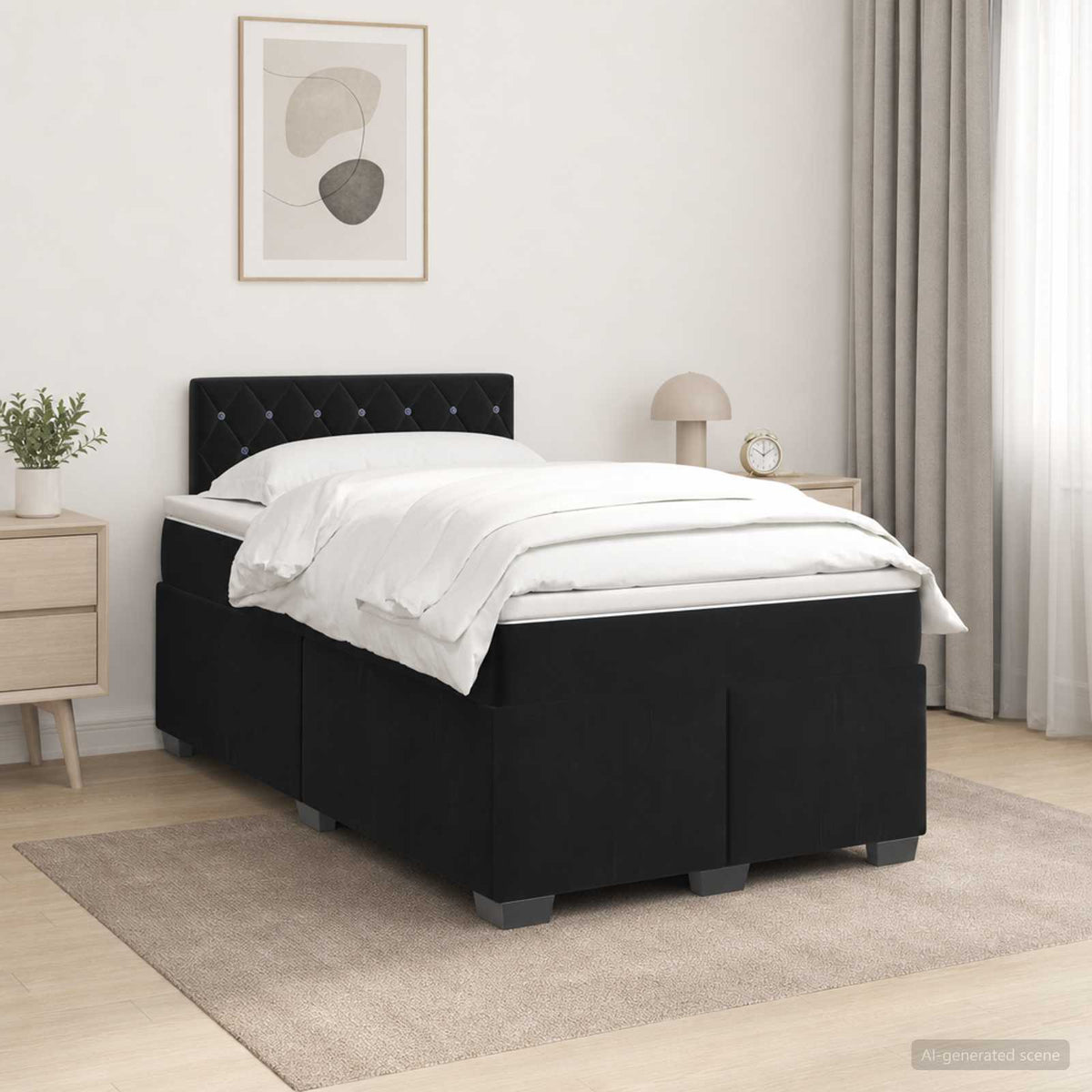 Boxspring ágy matraccal fejtámlával Fekete 120 x 190 cm Bársony
