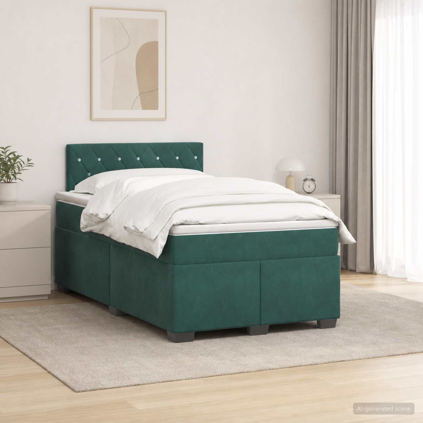 Boxspring ágy matraccal Sötétzöld 120 x 190 cm Bársony