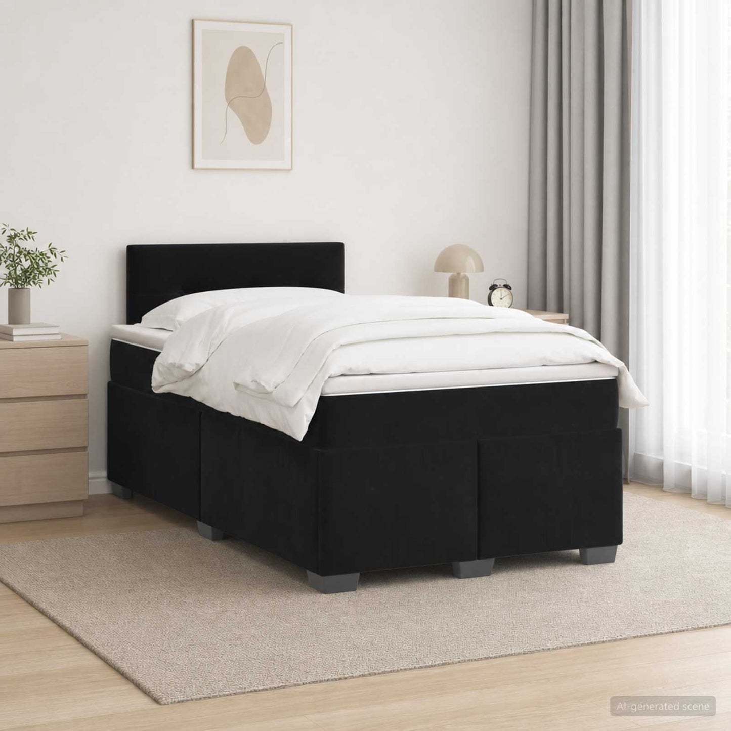 Boxspring ágy matraccal fejtámlával Fekete 120 x 190 cm Bársony