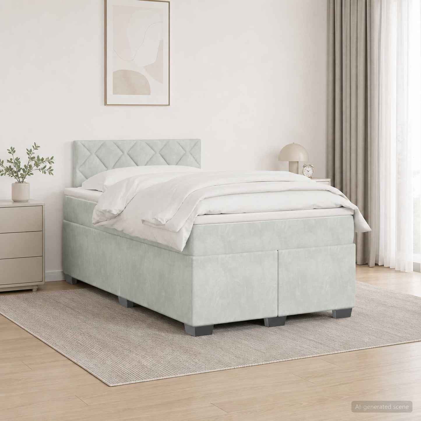 Boxspring ágy matraccal Világosszürke 120 x 190 cm Bársony