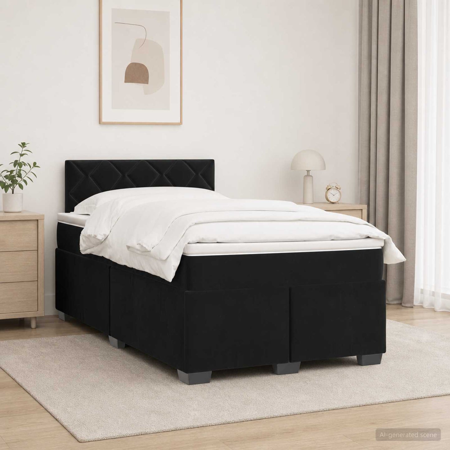 Boxspring ágy matraccal fejtámlával Fekete 120 x 190 cm Bársony