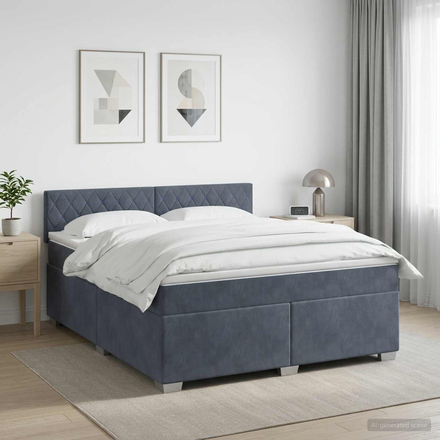 Boxspring ágy matraccal Sötétszürke 180 x 200 cm Bársony
