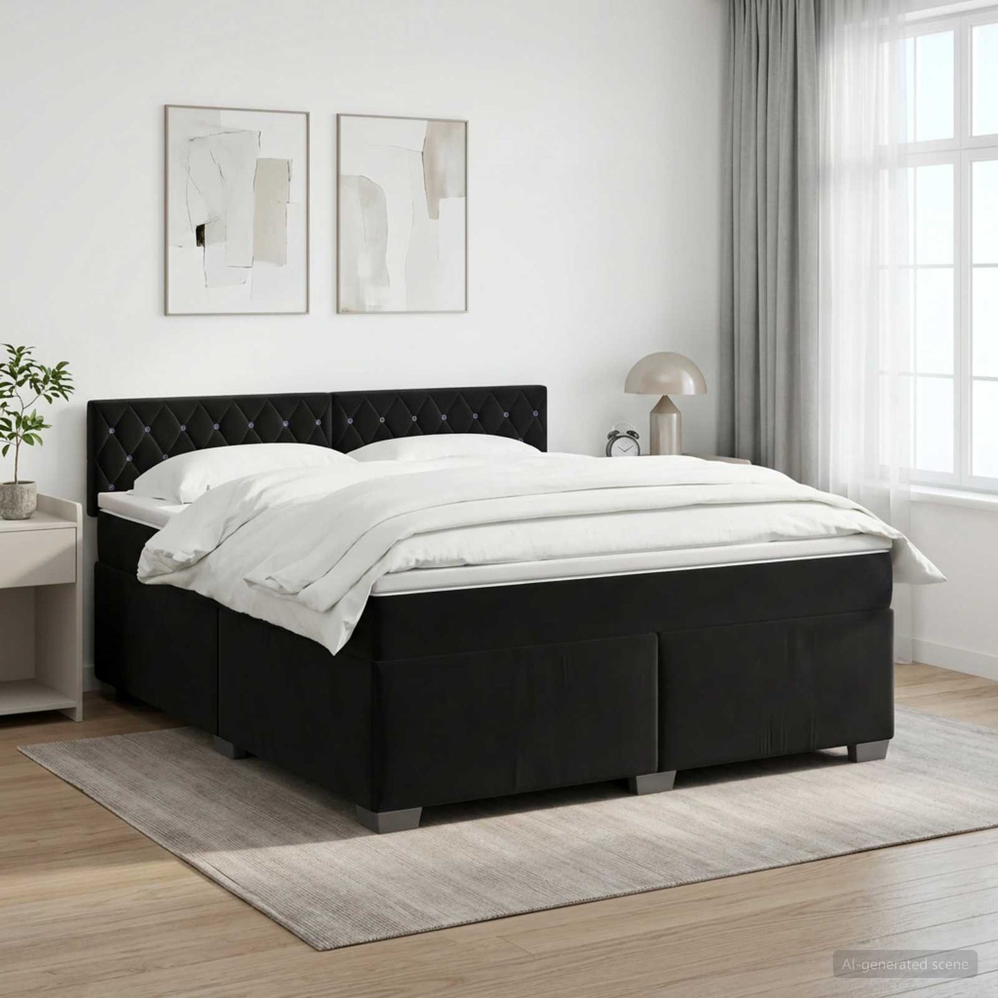 Boxspring ágy matraccal fejtámlával Fekete 180 x 200 cm Bársony