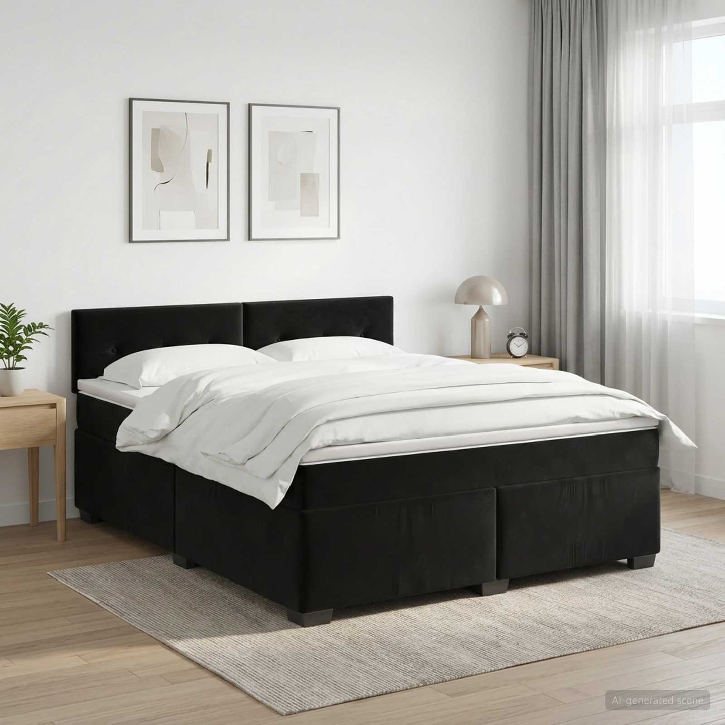 Boxspring ágy matraccal fejtámlával Fekete 160 x 200 cm Bársony