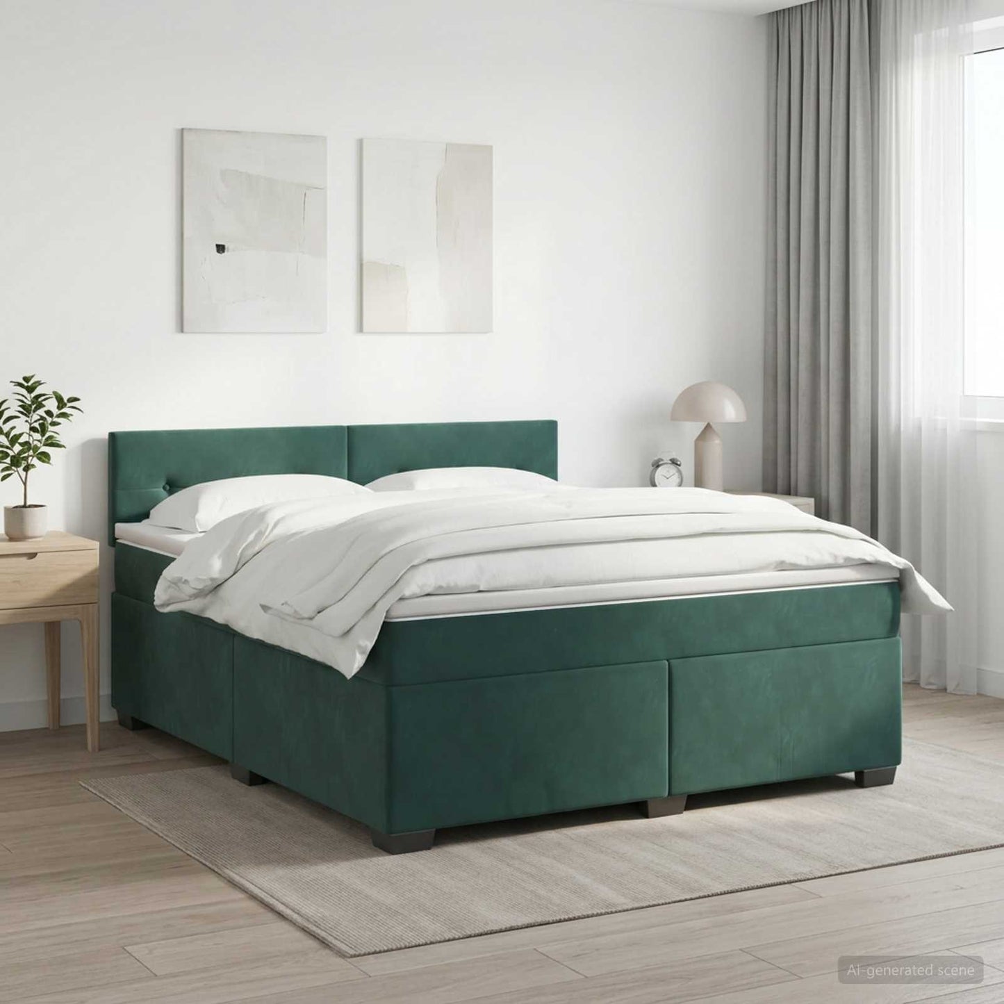 Boxspring ágy matraccal Sötétzöld 160 x 200 cm Bársony