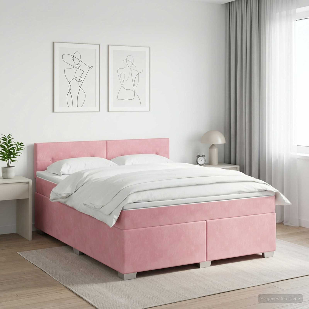 Boxspring ágy matraccal Rózsaszín 160 x 200 cm Bársony