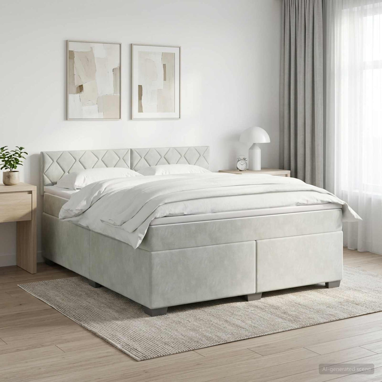 Boxspring ágy matraccal Világosszürke 180 x 200 cm Bársony