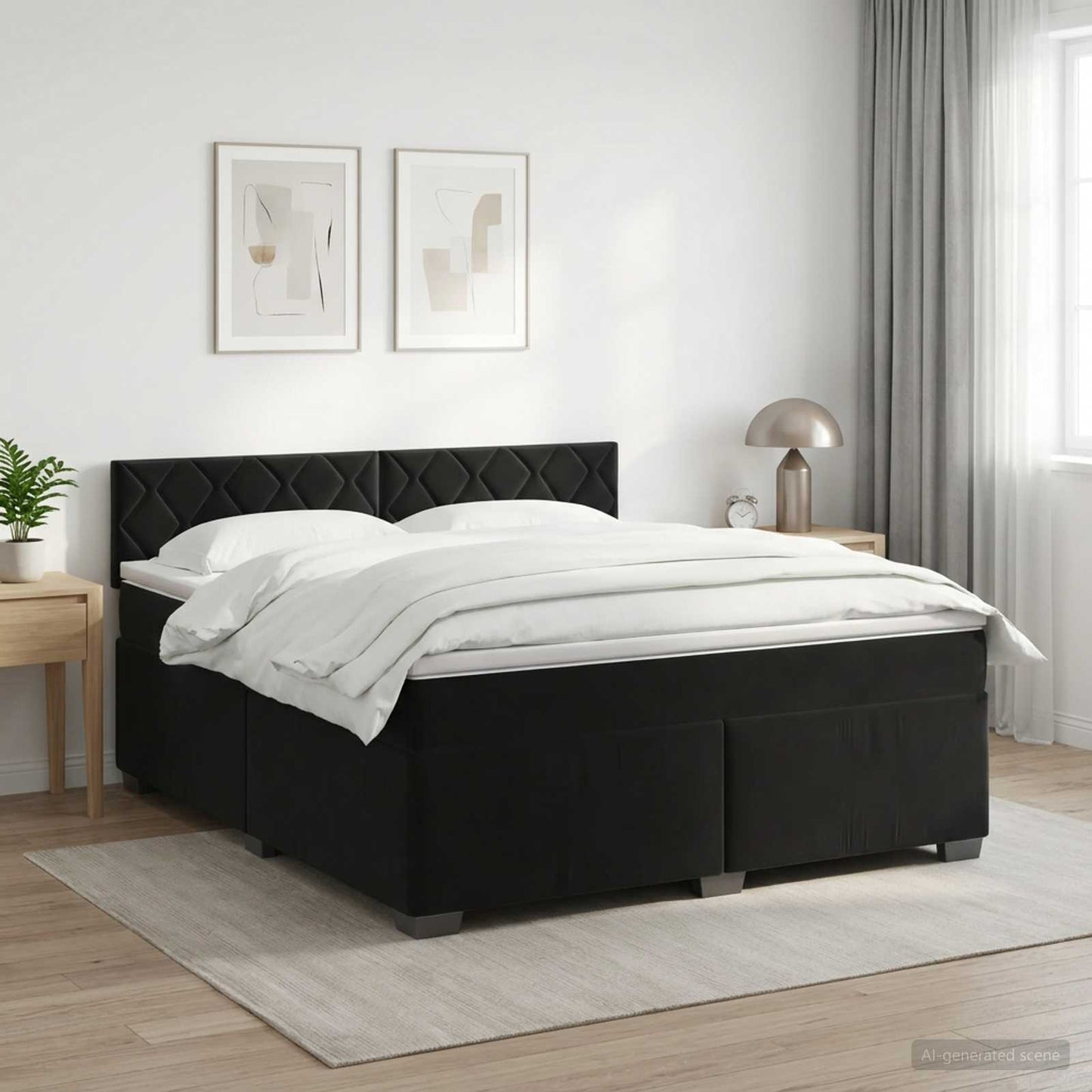 Boxspring ágy matraccal fejtámlával Fekete 180 x 200 cm Bársony
