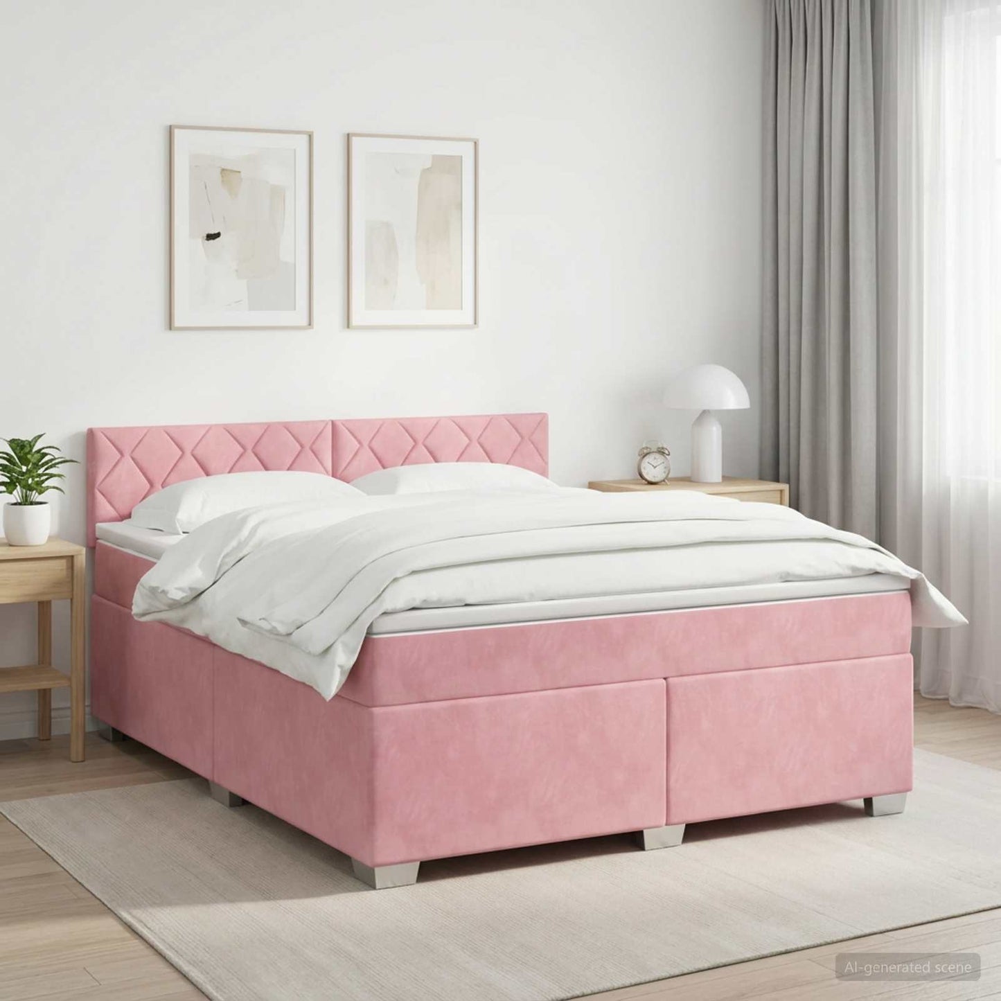 Boxspring ágy matraccal Rózsaszín 160 x 200 cm Bársony