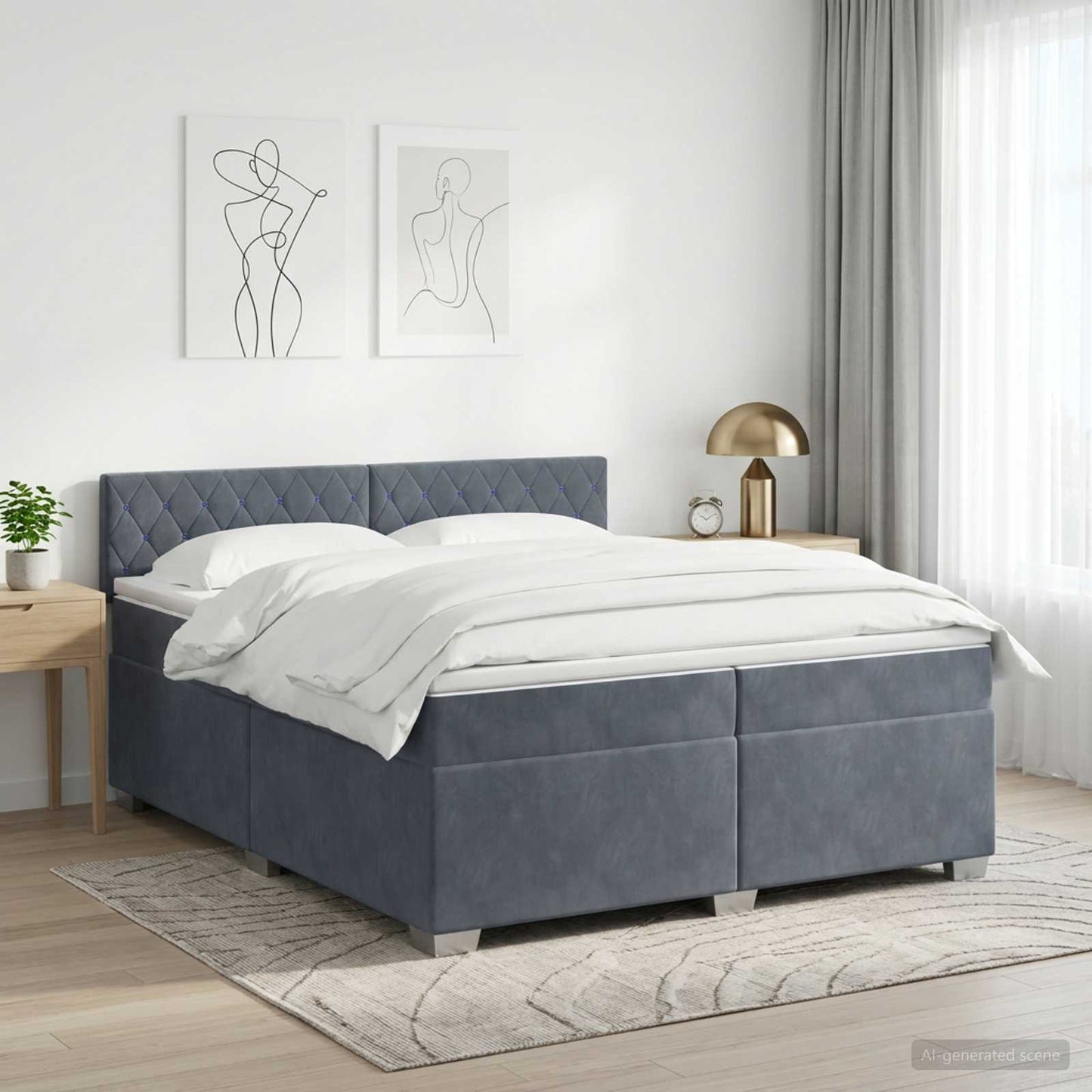Boxspring ágy matraccal Sötétszürke 200 x 200 cm Bársony