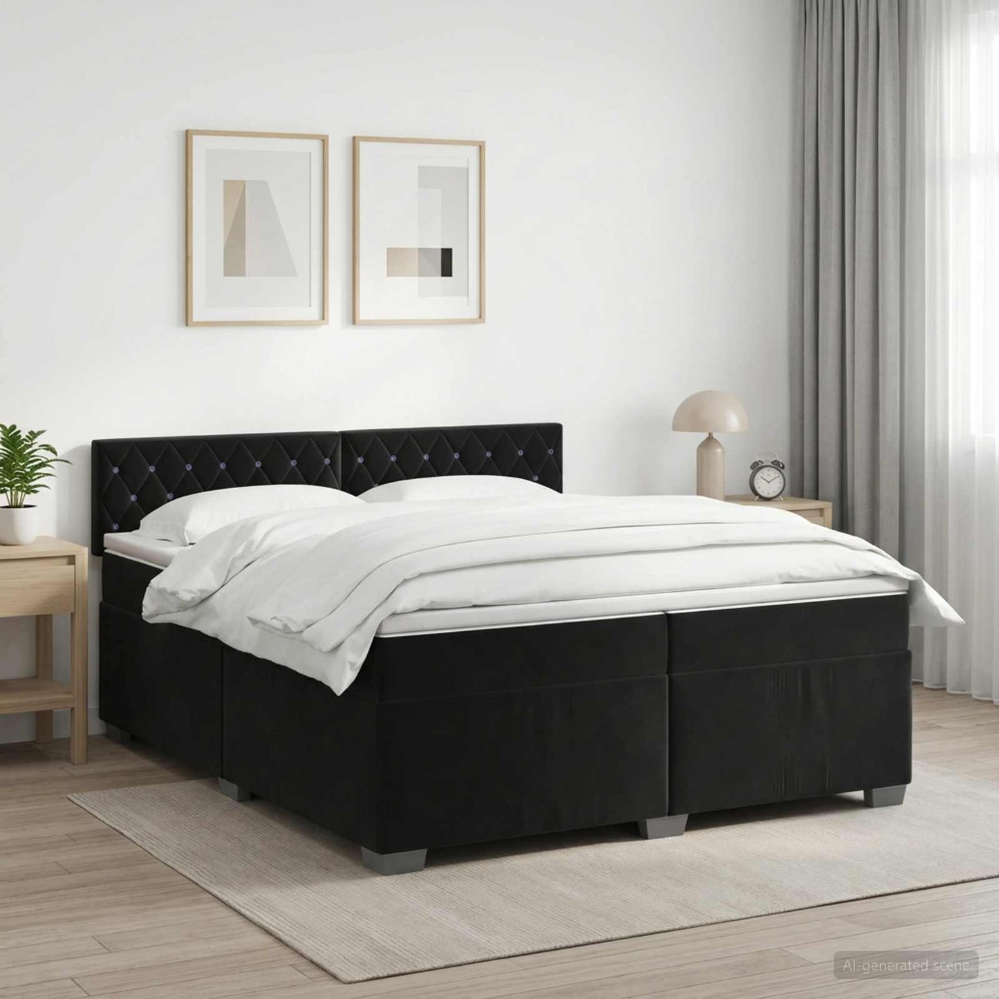 Boxspring ágy matraccal fejtámlával Fekete 200 x 200 cm Bársony