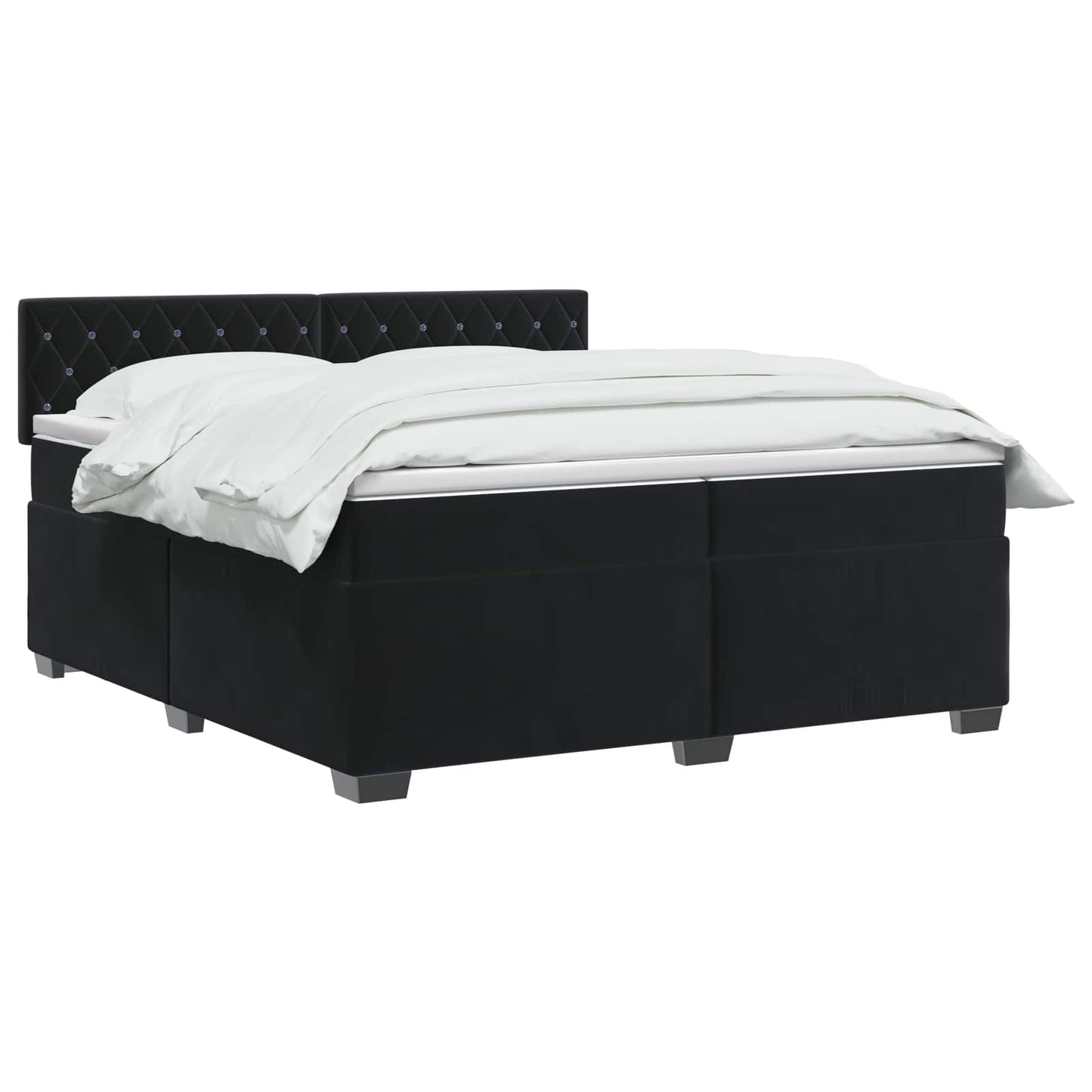 Boxspring ágy matraccal fejtámlával Fekete 200 x 200 cm Bársony