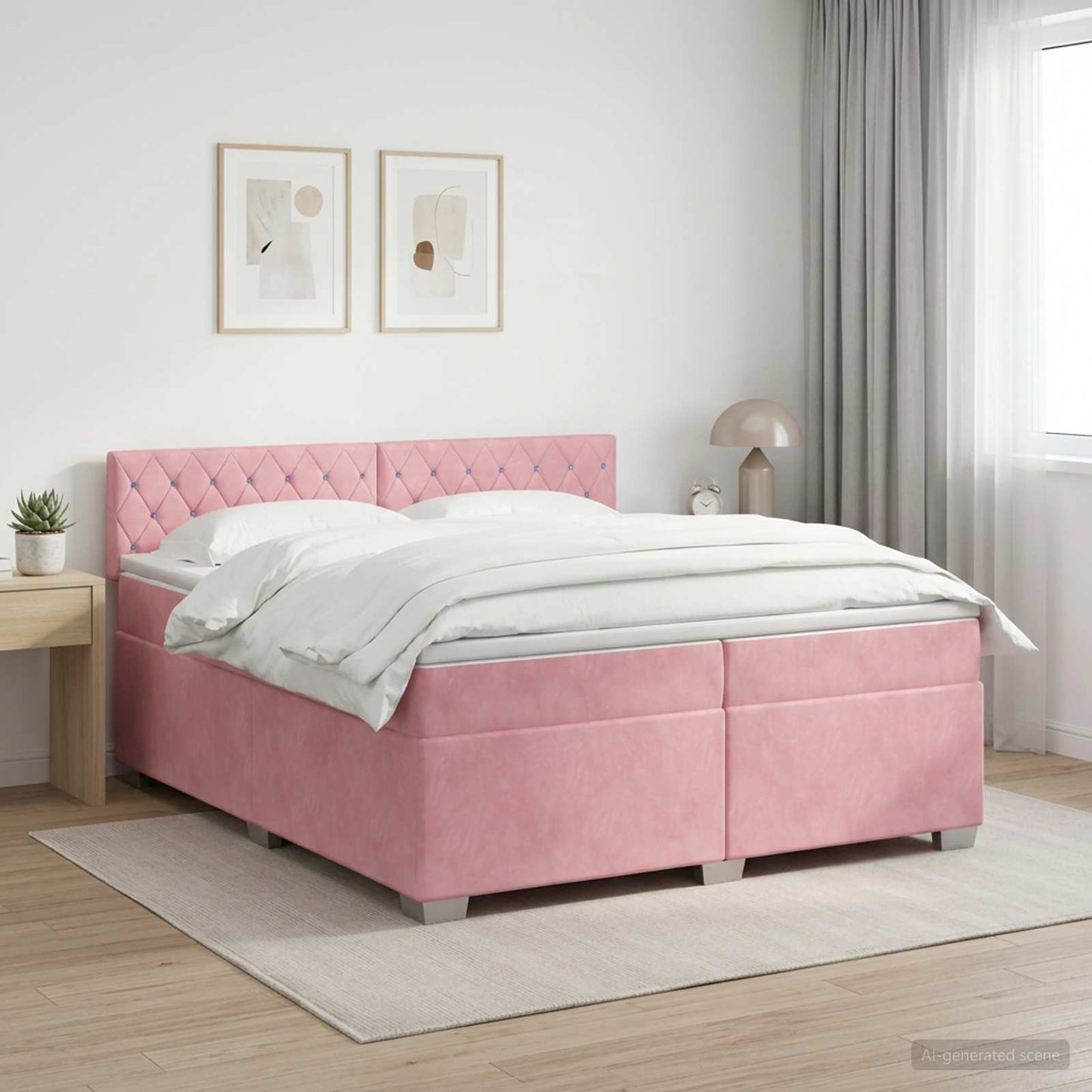 Boxspring ágy matraccal Rózsaszín 200 x 200 cm Bársony