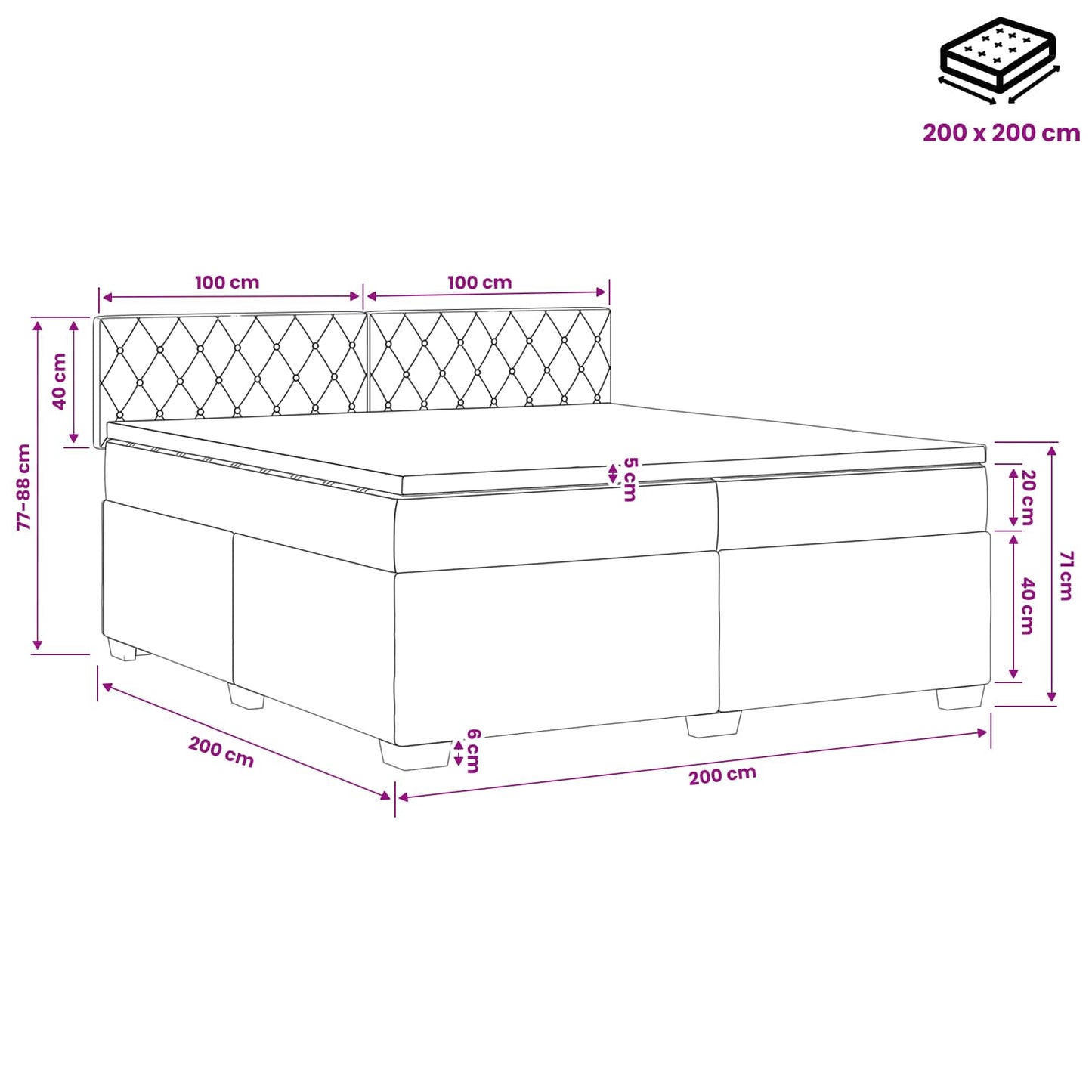 Boxspring ágy matraccal Rózsaszín 200 x 200 cm Bársony