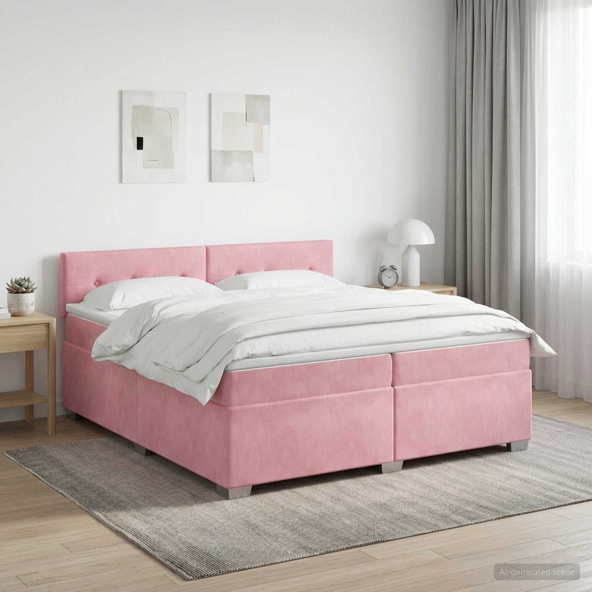 Boxspring ágy matraccal Rózsaszín 200 x 200 cm Bársony