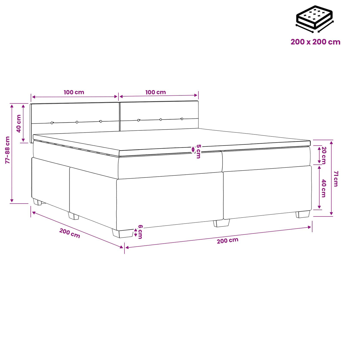 Boxspring ágy matraccal Rózsaszín 200 x 200 cm Bársony