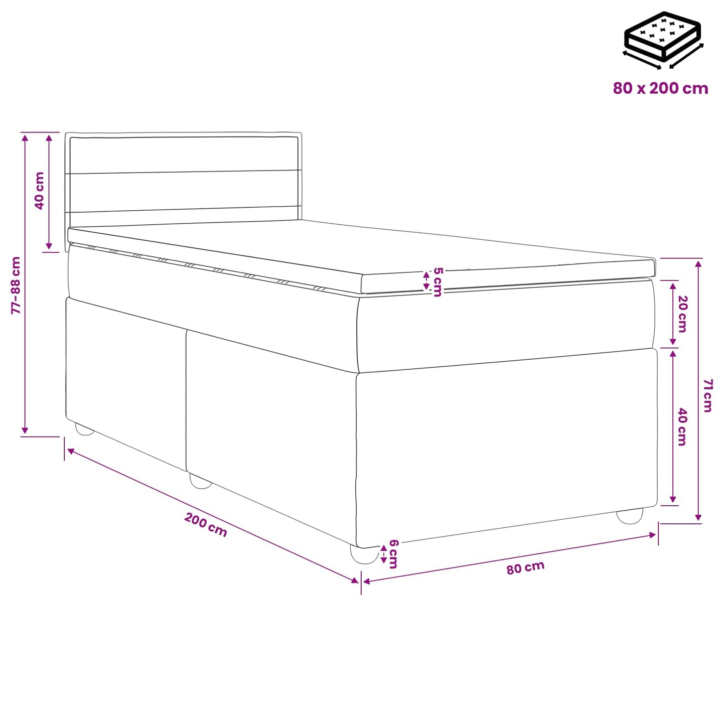 Boxspring ágy matraccal Világosszürke 80 x 200 cm Szövet