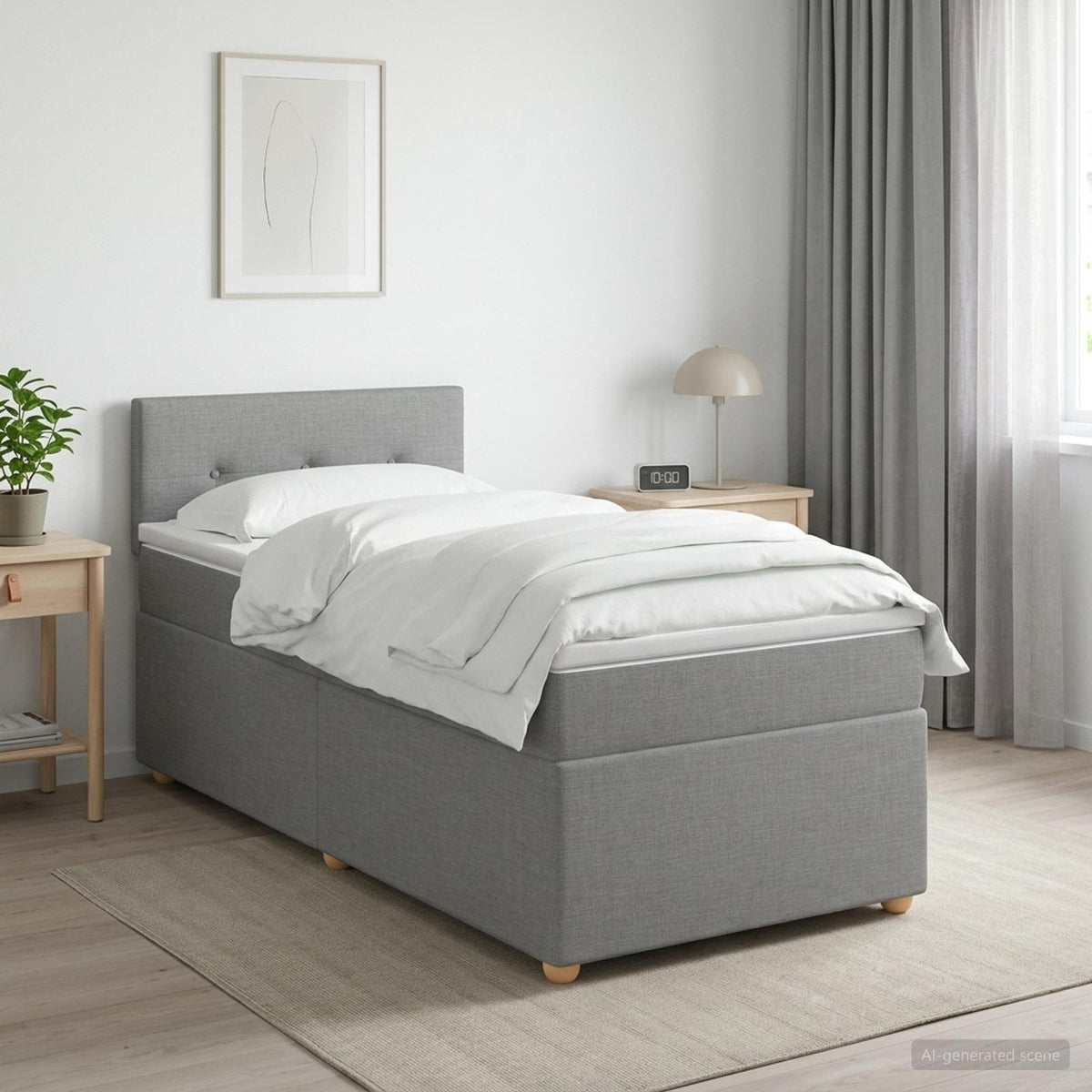 Boxspring ágy matraccal Világosszürke 90 x 200 cm Szövet