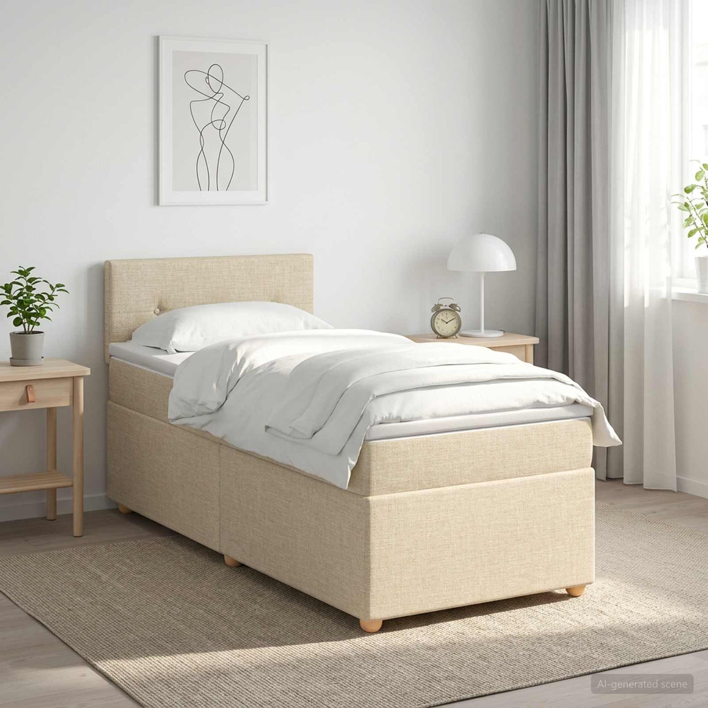 Boxspring ágy matraccal Krémszínű 90 x 200 cm Szövet
