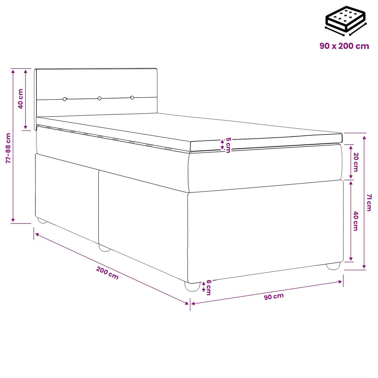 Boxspring ágy matraccal Krémszínű 90 x 200 cm Szövet