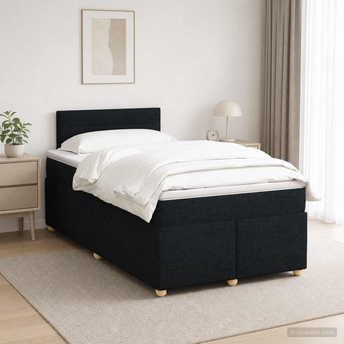Boxspring ágy matraccal fejtámlával Fekete 120 x 190 cm Szövet