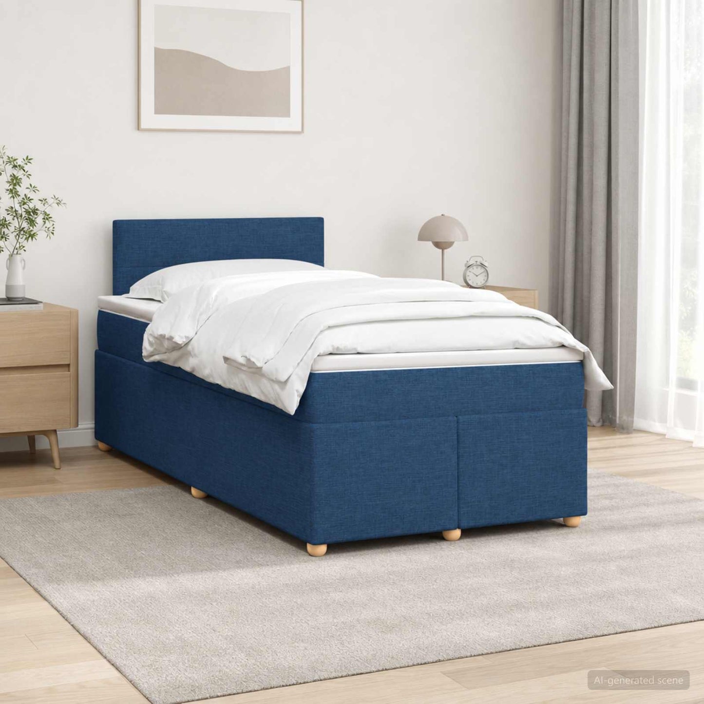 Boxspring ágy matraccal fejtámlával Kék 120 x 200 cm Szövet