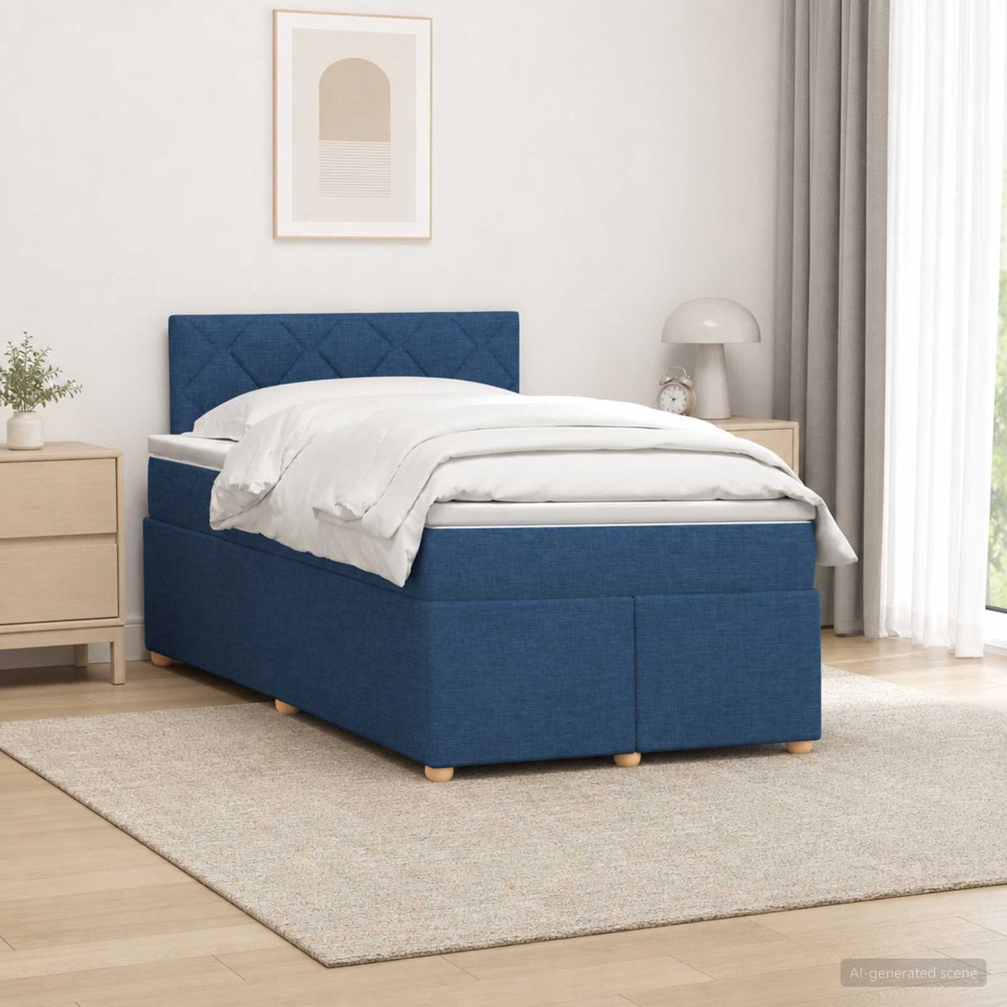 Boxspring ágy matraccal fejtámlával Kék 120 x 190 cm Szövet