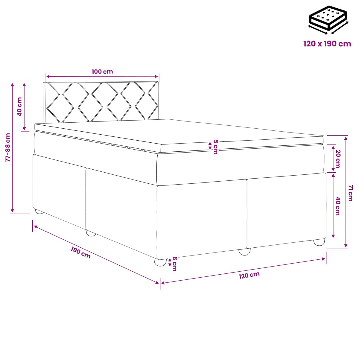 Boxspring ágy matraccal fejtámlával Kék 120 x 190 cm Szövet