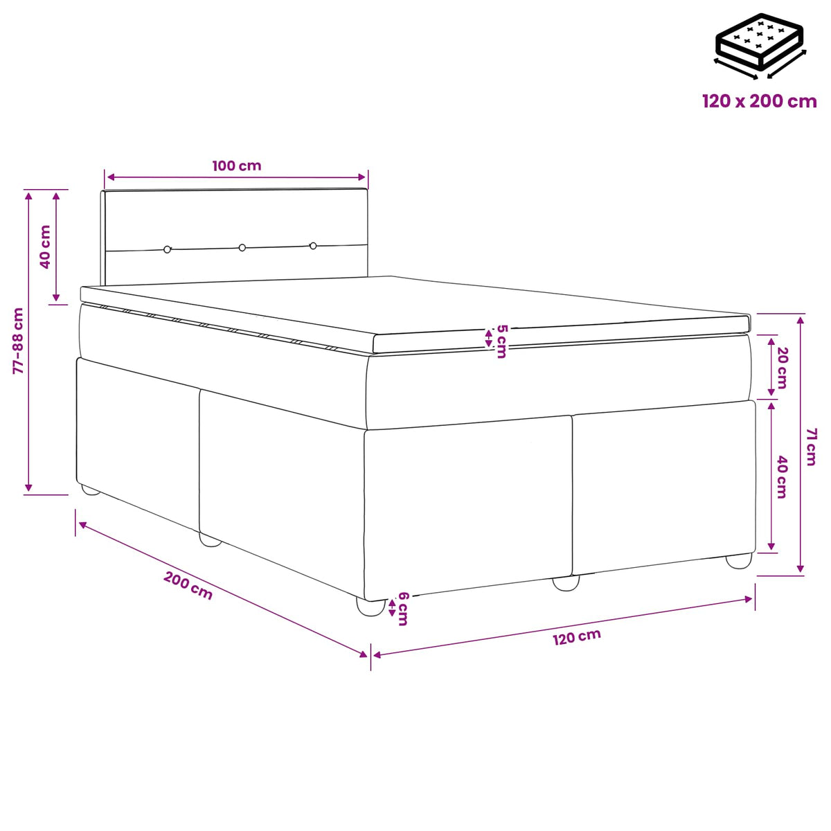 Boxspring ágy matraccal Sötét Barna 120 x 200 cm Szövet