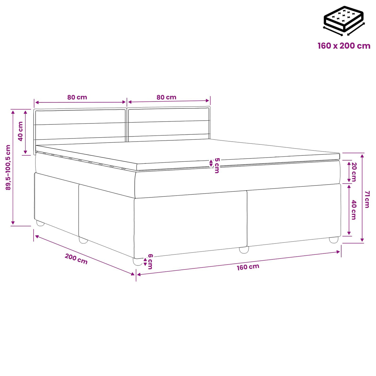 Boxspring ágy matraccal Világosszürke 160 x 200 cm Szövet