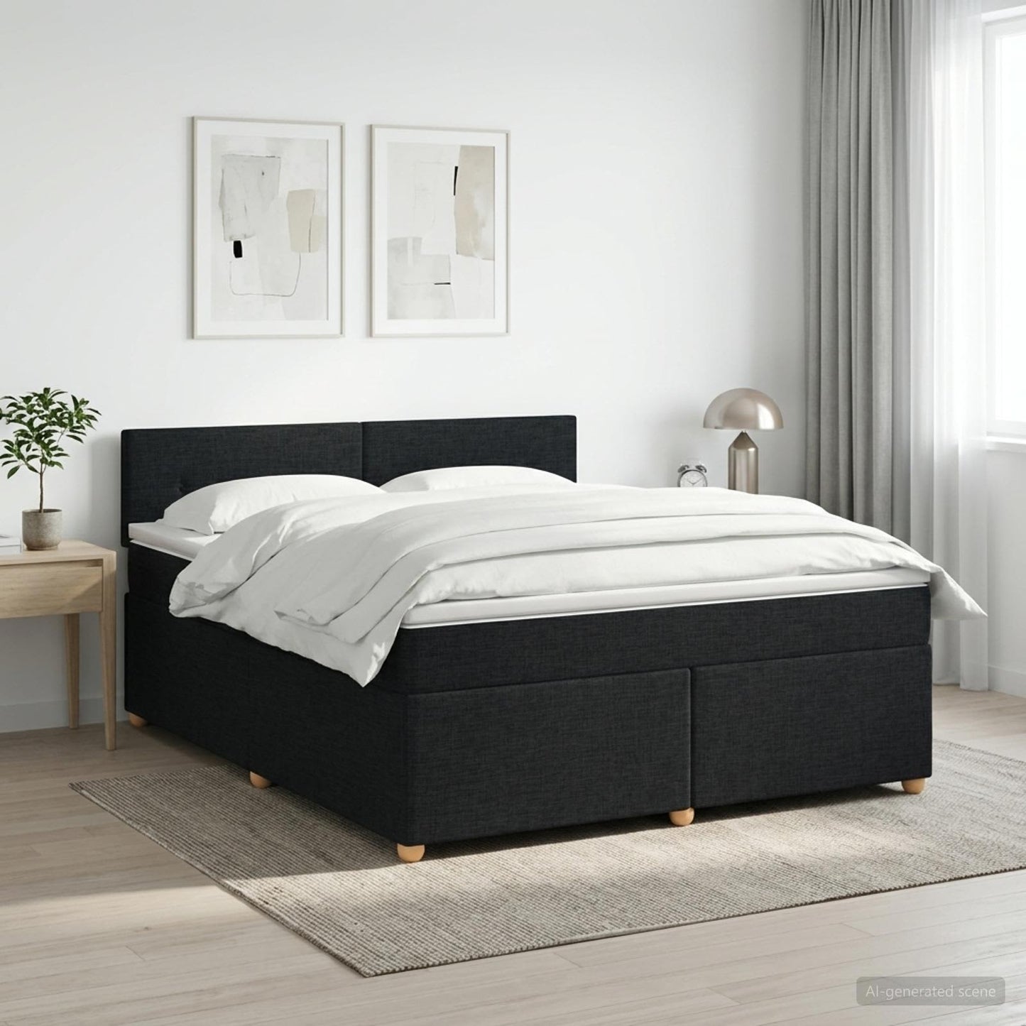 Boxspring ágy matraccal fejtámlával Fekete 140 x 190 cm Szövet