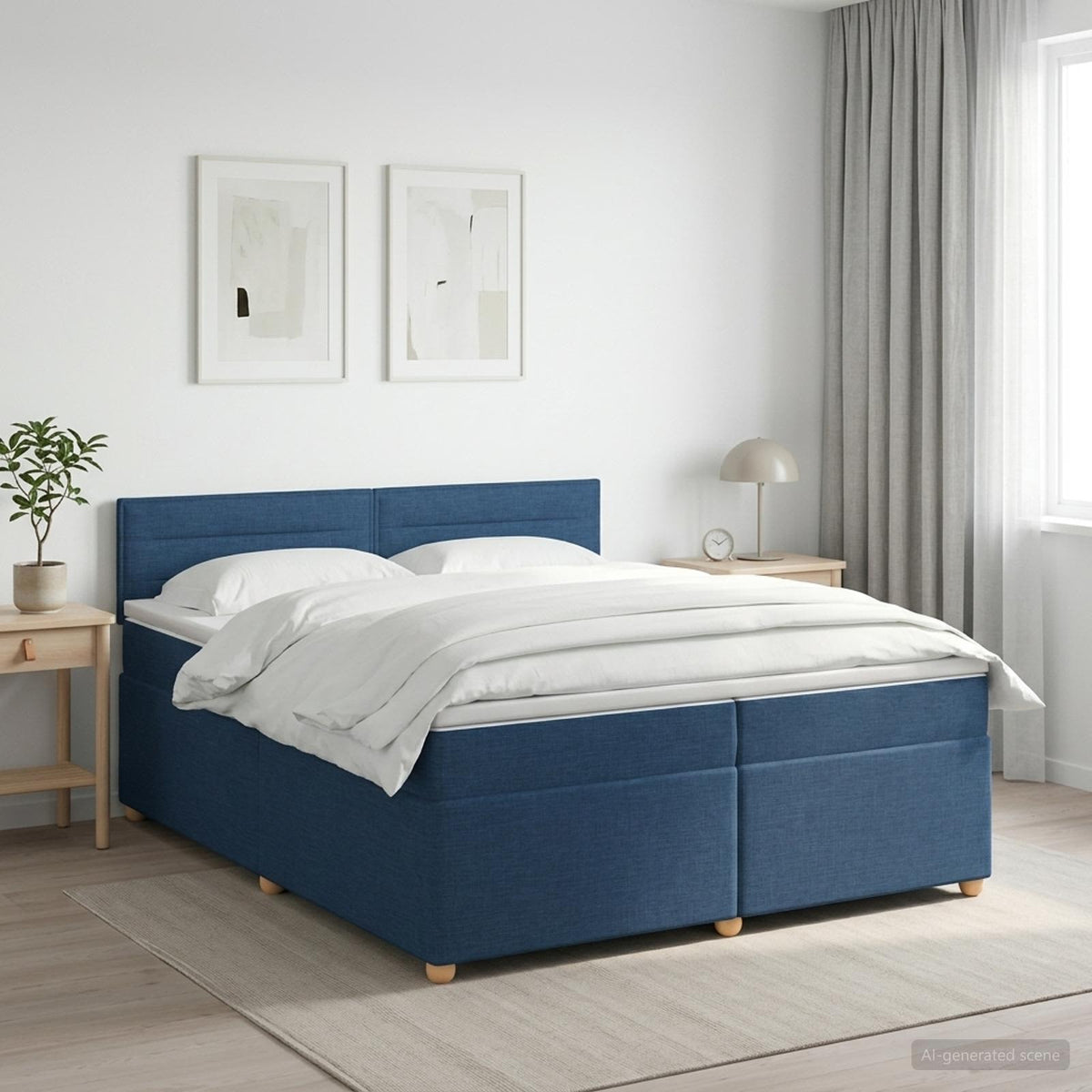 Boxspring ágy matraccal fejtámlával Kék 200 x 200 cm Szövet