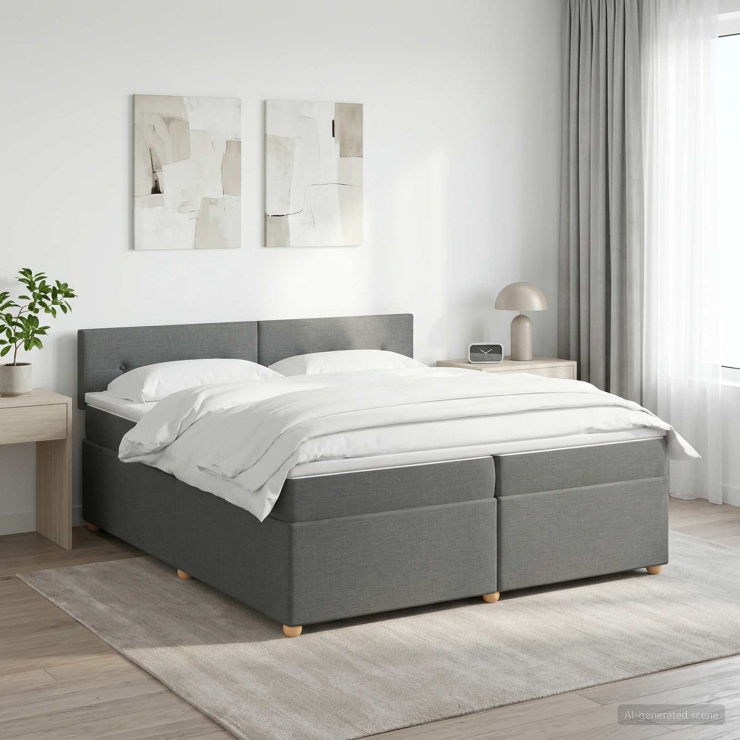 Boxspring ágy matraccal Sötétszürke 200 x 200 cm Szövet