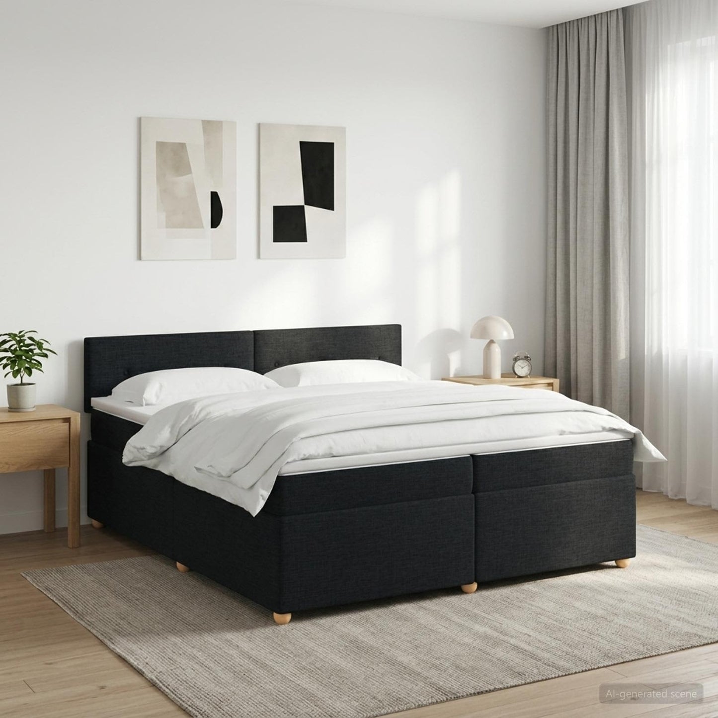 Boxspring ágy matraccal fejtámlával Fekete 200 x 200 cm Szövet