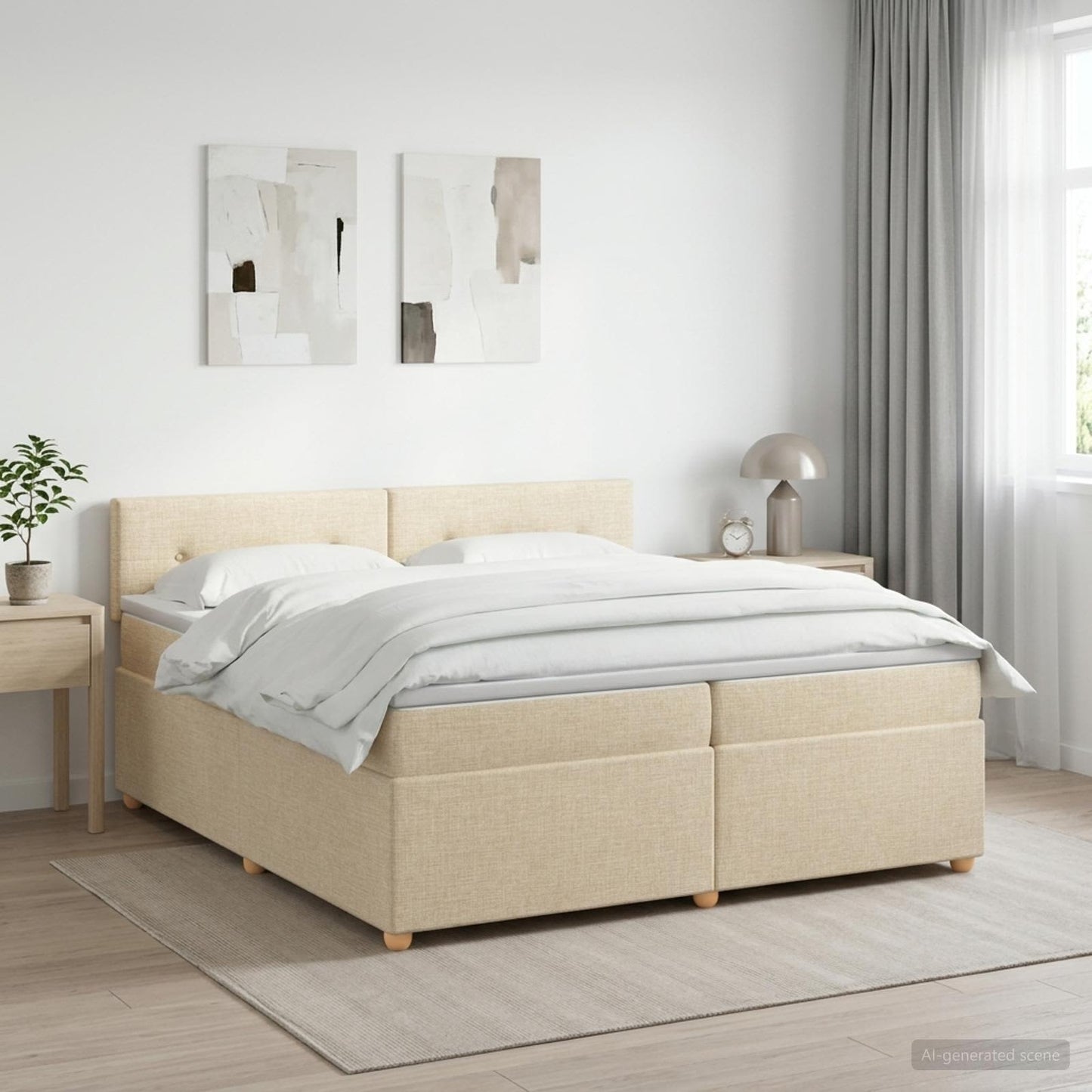Boxspring ágy matraccal Krémszínű 200 x 200 cm Szövet