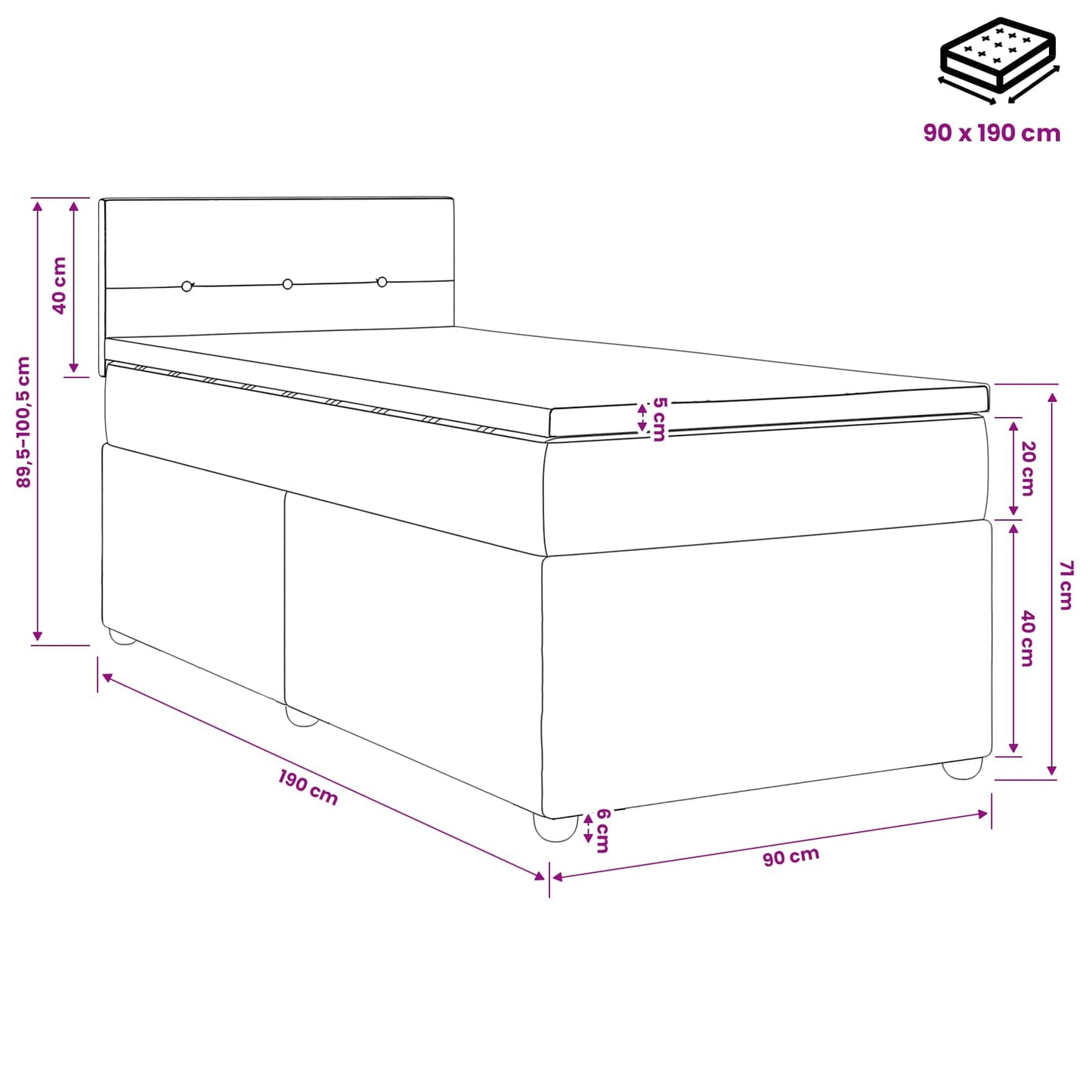 Boxspring ágy matraccal Sötétszürke 90 x 190 cm Szövet