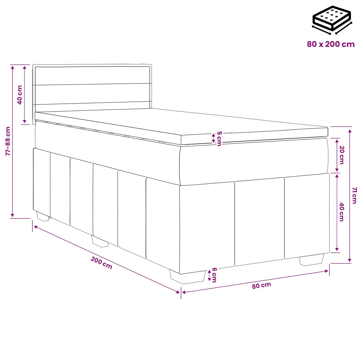 Boxspring ágy matraccal Világosszürke 80 x 200 cm Szövet