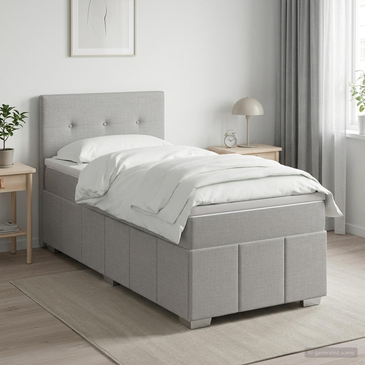 Boxspring ágy matraccal Világosszürke 90 x 190 cm Szövet