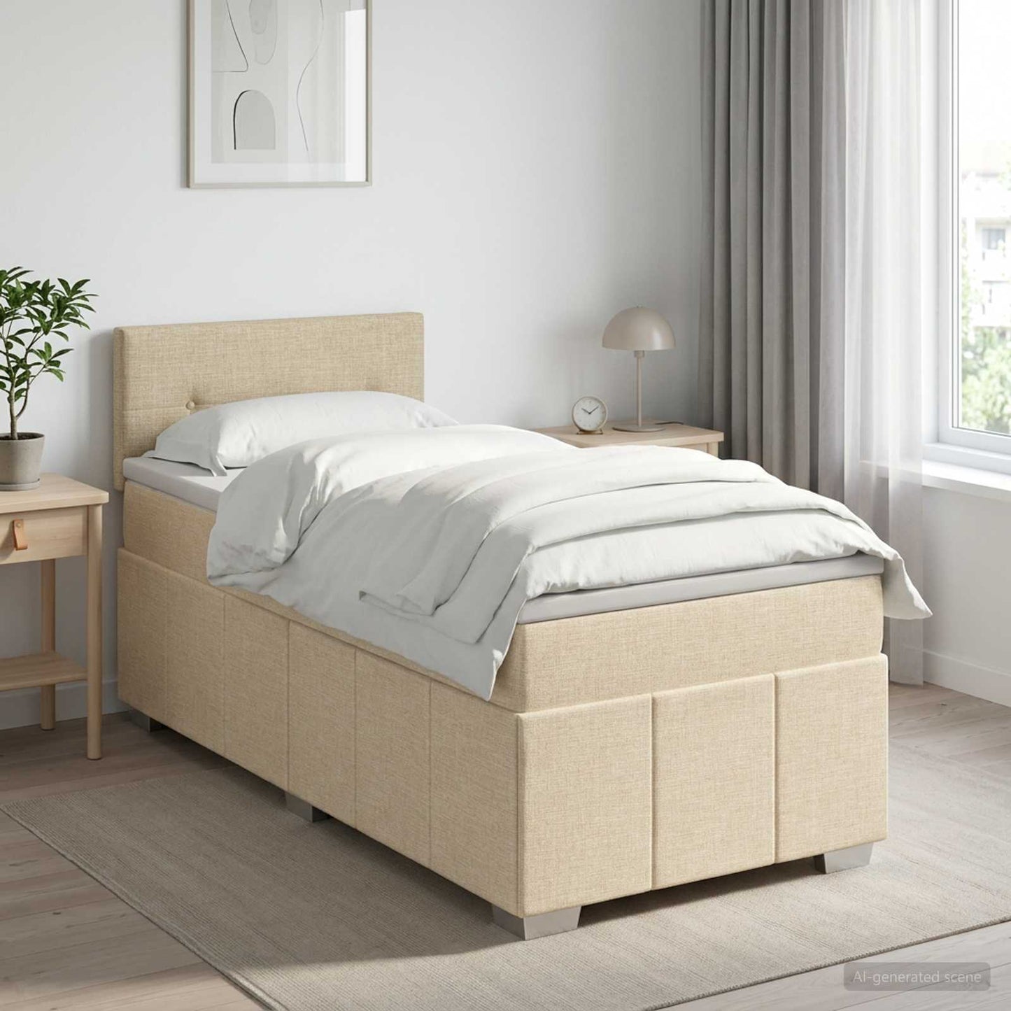 Boxspring ágy matraccal Krémszínű 90 x 200 cm Szövet