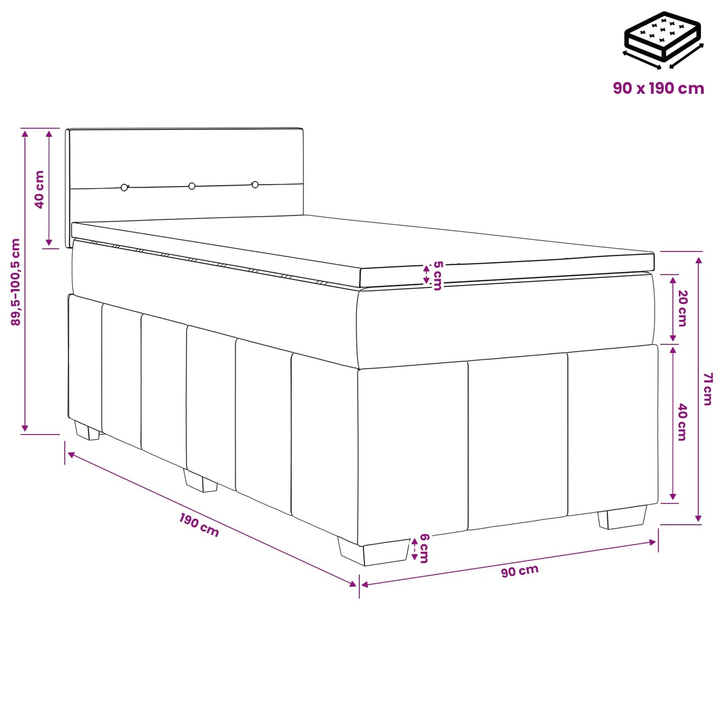 Boxspring ágy matraccal Világosszürke 90 x 190 cm Szövet