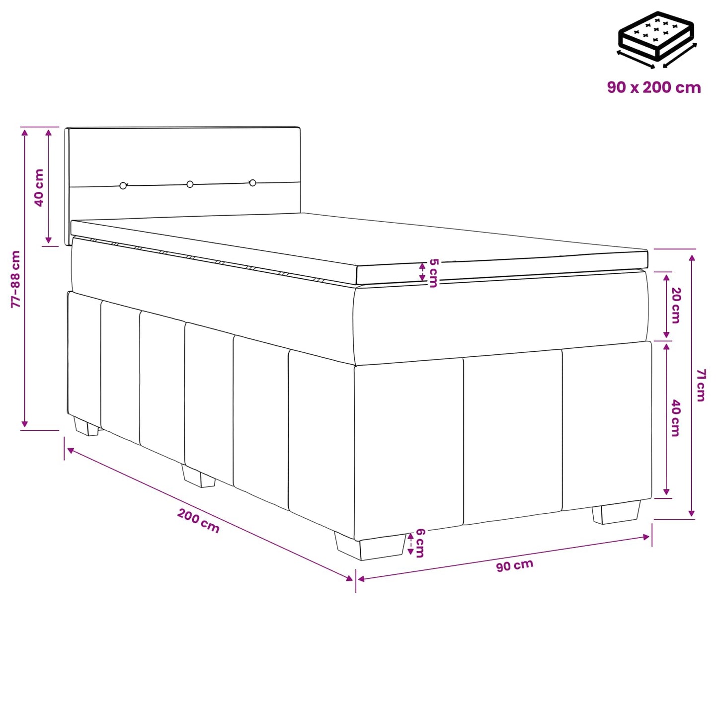 Boxspring ágy matraccal Krémszínű 90 x 200 cm Szövet